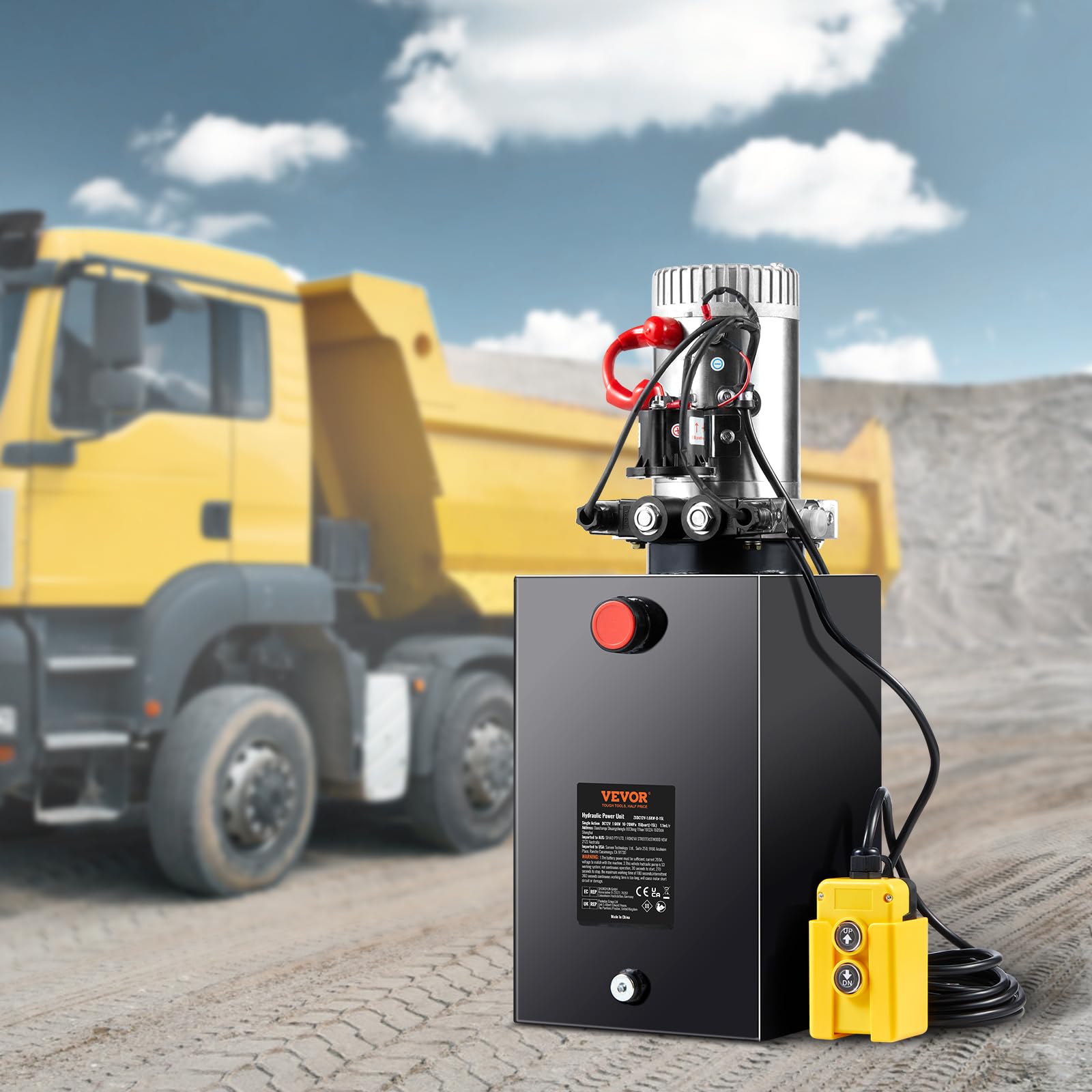 VEVOR Pompa Idraulica CC 12V Capienza ca. 14 L Centralina Idraulica ad Azione Doppia Flusso d'Olio ca. 3,44 L/min Pressione Massima di 22 MPa, Pompa per Montacarichi Auto Camion Rimorchio da Garage