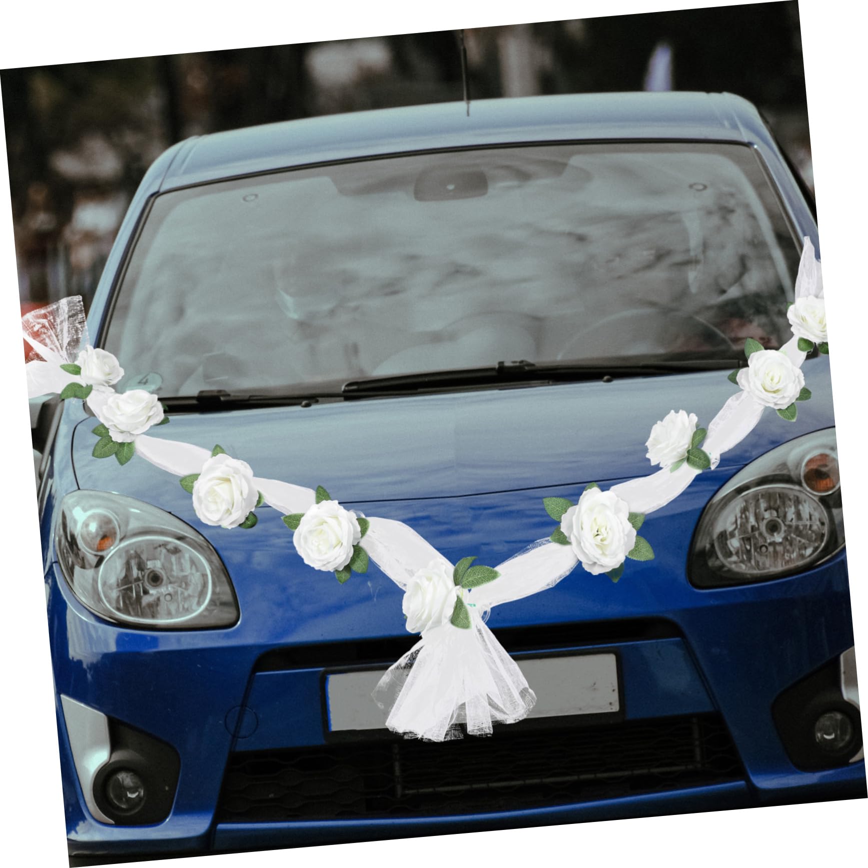 Amosfun 3 Ensembles Ceinture de Voiture de Mariage Titulaire marié artificiels Wedding Decorations Decoration Fete Artificiel décor de Fleurs de Mariage Fausse Rose Blanche Ruban