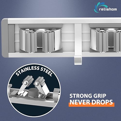 Miniatura 3 de reliahom Soporte para escoba de montaje en pared, colgador de escoba y trapeador montado en la pared, estante de almacenamiento de garaje,