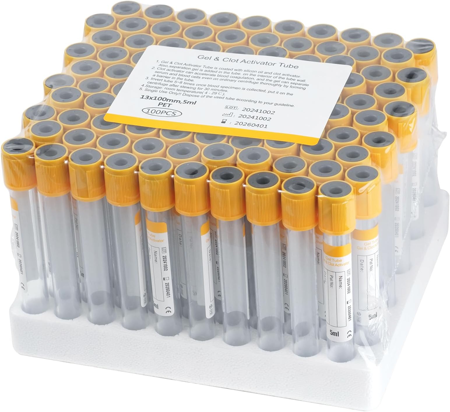 Vacutainer Blood Collection Tubes 5ml Lab Vacuum Gel Tube for Pet Animals Veterinary Lab Supplies 100 Pcs Wrap Packaging
