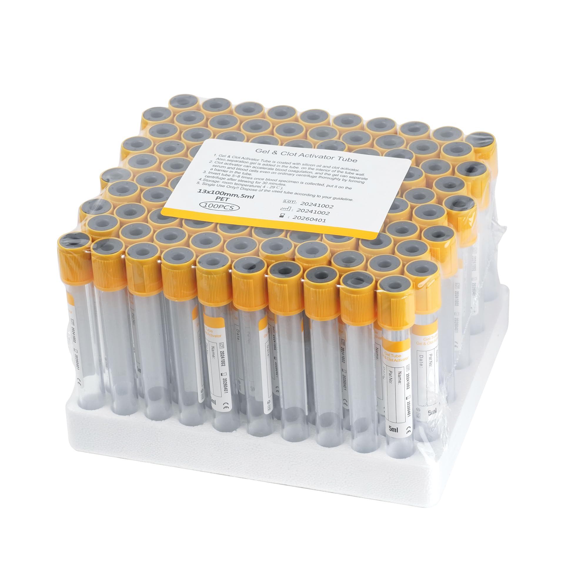 Vacutainer Blood Collection Tubes 5ml Lab Vacuum Gel Tube for Pet Animals Veterinary Lab Supplies 100 Pcs Wrap Packaging
