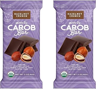 Missy J's Organic Carob Bars Hazelnut 2 Pack | Carob Made w/Coconut Sugar, Vegan and Gluten-Free | Healthy Caffeine Free Substitute for Chocolate, Perfect for Snacks and Treats