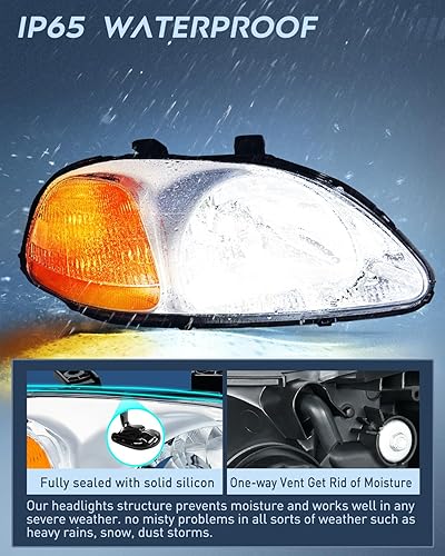 Miniatura 4 de Nilight Conjunto de faros delanteros, faros de repuesto, carcasa cromada, reflector ámbar, lente transparente mejorada, para el lado del conductor y