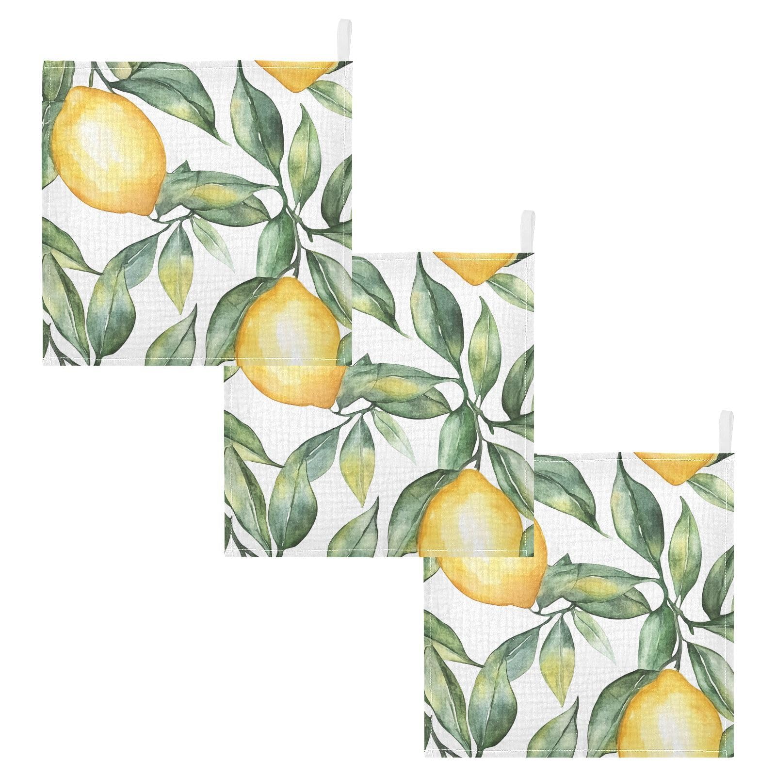 YETTASBIN Lemon Floral Muslin Baby Hand Washcloths Soft Cotton Bath Face Towel 4 Layers Extra Absorbent Feeding Burp