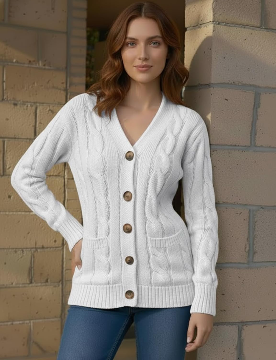 Women's Casual Slim Fit Cardigan Sweaters Long Sleeve Button Down Mid Length - Image 2