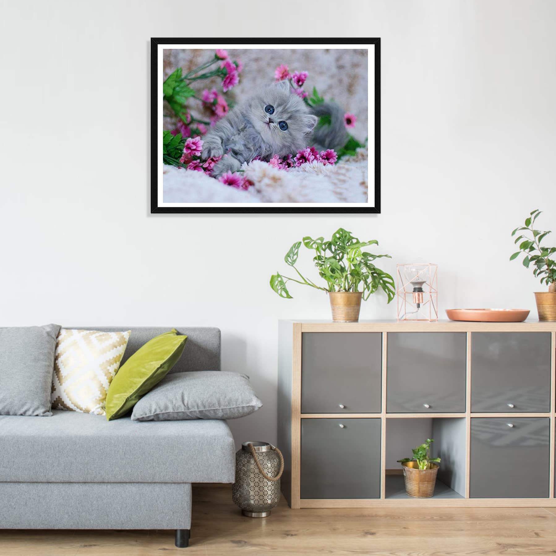 Pavemlo 5D Diamond Painting Kit Gatto Con Rose - Fai Da Te 30x40cm - Completo Di Strass E Tela Per Decorazione Casa