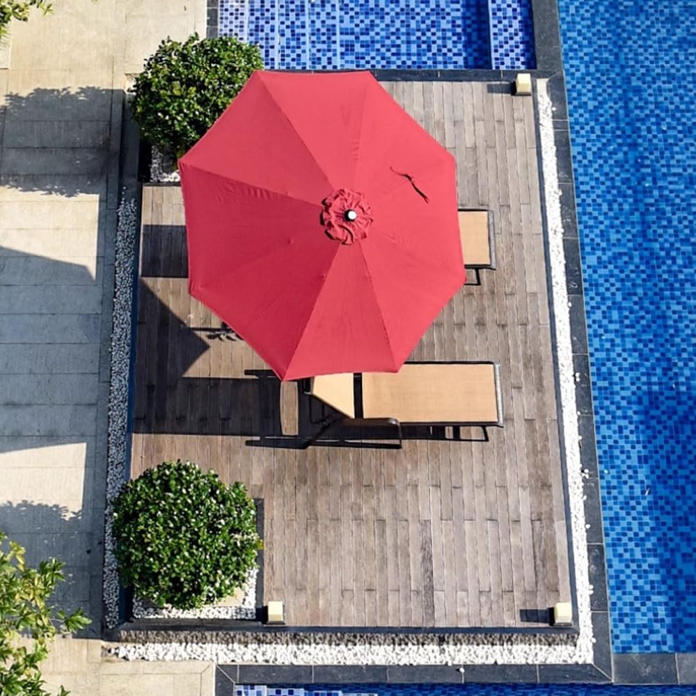 270cm Ombrello Da Patio Anti UV Ombrellone Da Giardino 8 Costole | Rotondo Ombrellone Da Balcone Con Manovella Parasole Inclinabile Palo In Acciaio
