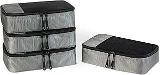 Amazon Essentials Juego de 4 Cubos para Viaje, Organizador de Equipaje con Doble Cremallera, Parte Superior de Malla, 10...