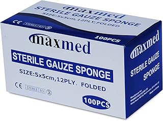 MAXMED 5cmx5cm Sterile Gauze Pads for Wound Dressing| 100-Piece (5 pcs X 20 Pouches) 12-Ply Cotton & Highly Absorbent| Gauze Sponge-Pads for Wound Care & Home First Aid Kits