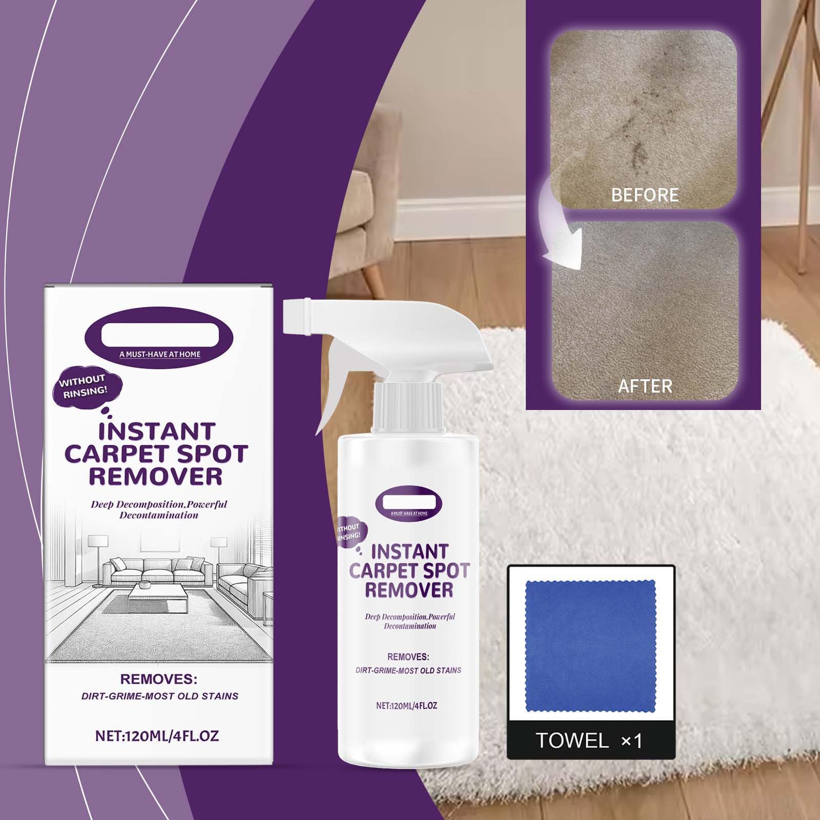 Glownary Spot-B-Gone Carpet Stain Remover, 18 oz, Ready-to-Use, 12/Case