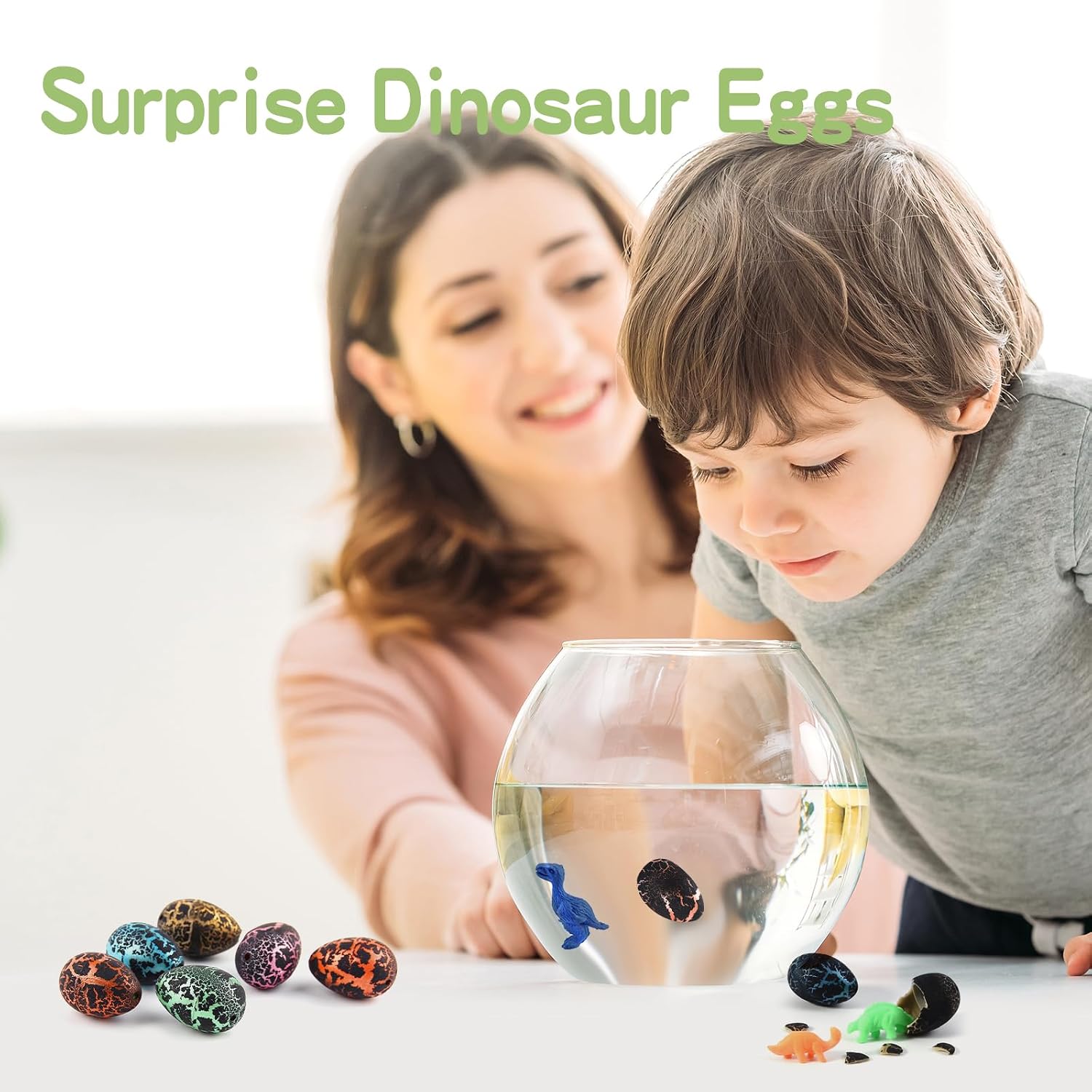 12pcs Small mini Dinosaur Eggs with Cards Bags Growing Dino in Water Novelty Creative Children's Gift Party Favors Easter Eggs fillers for Kids Birthday Party Favors (Black Crack) image 4