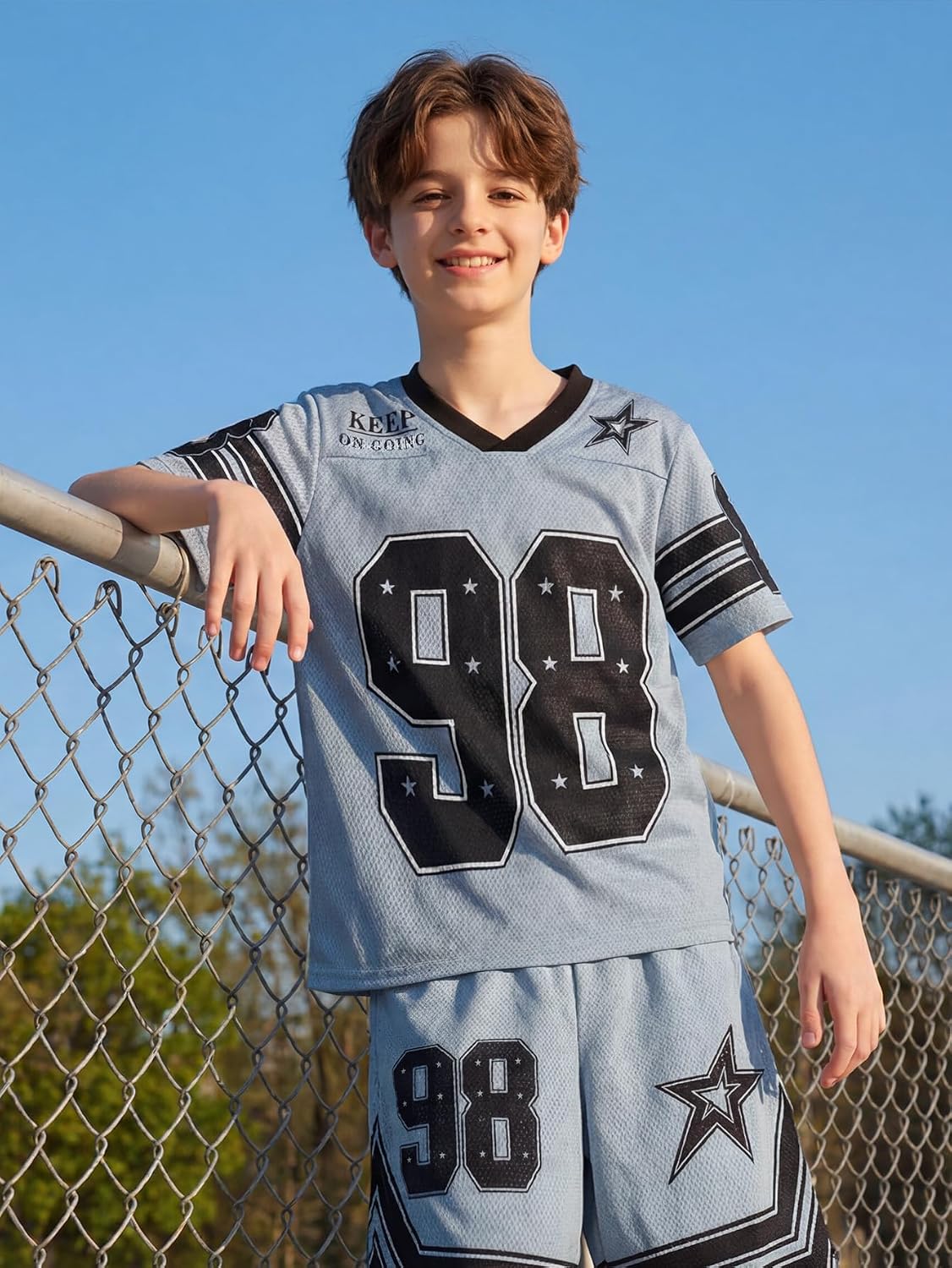 Boys 2 Piece Outfits Short Sleeve Basketball Jersey Matching Shorts Set