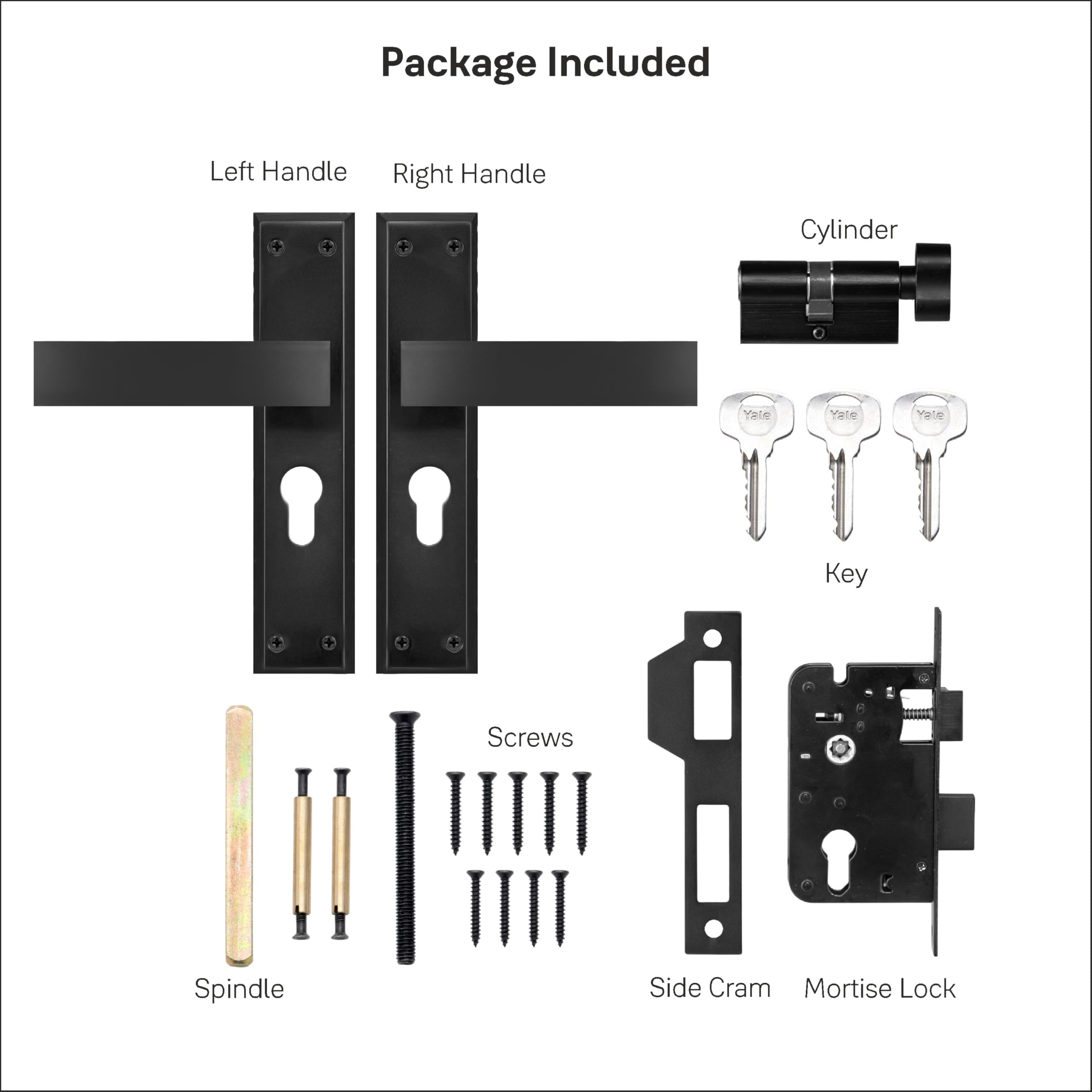 Yale YECM-405-8P-TT-BM Mortise Door Lock for Bedroom/Home/Office/Hotel Suitable for Left/Right Handed Doors, Handle Set Comes with 8" Backplate Thumb Turn, 3 Keys Cylinder and Lock Body (Black Matt) 1