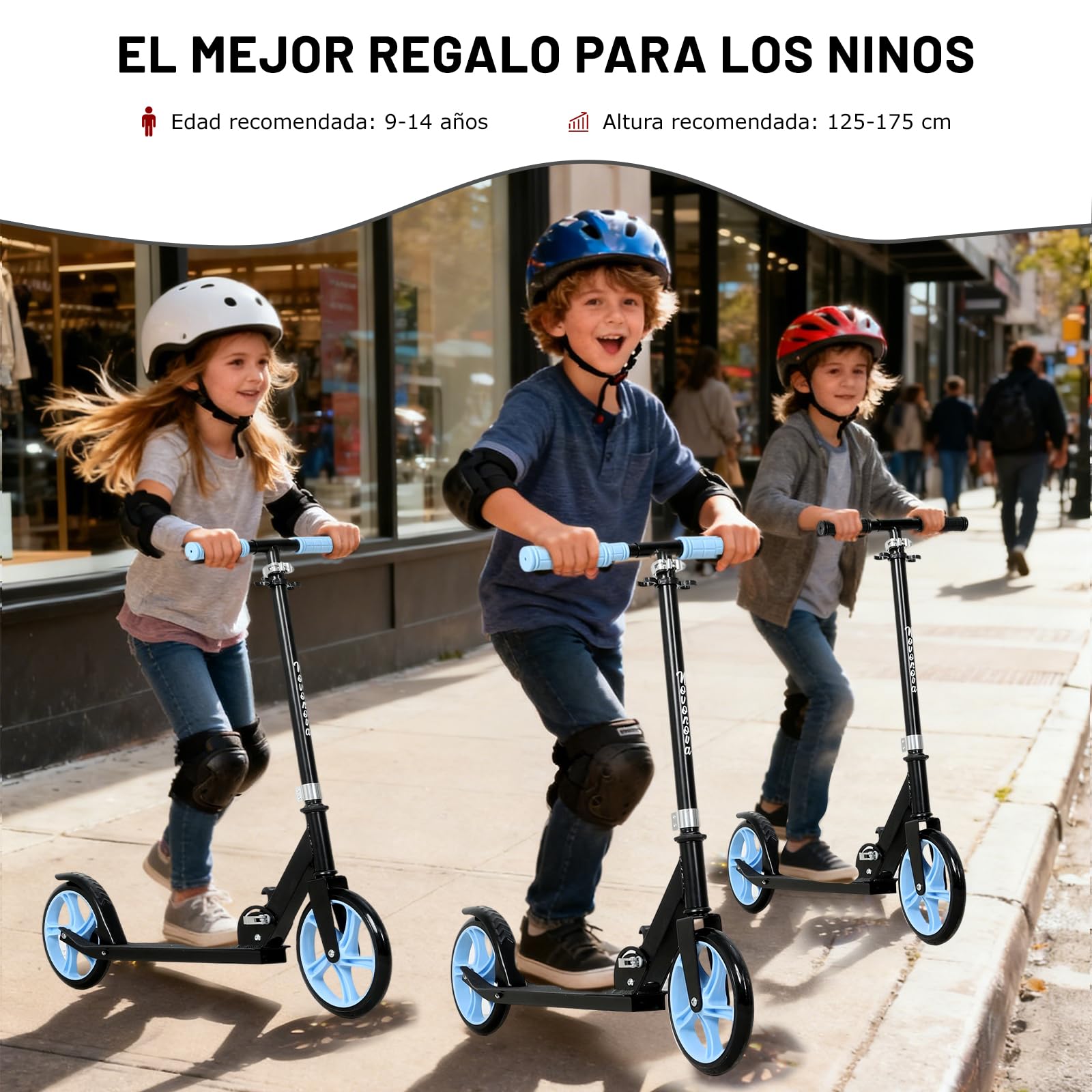Patinete Scooter Plegable, Patinetes para niños y niñas, 9-14 años con Manillar Ajustable 88-98.5cm, Patinete con 2 Ruedas Grandes 200mm y Freno Posterior, Máx. 100kg