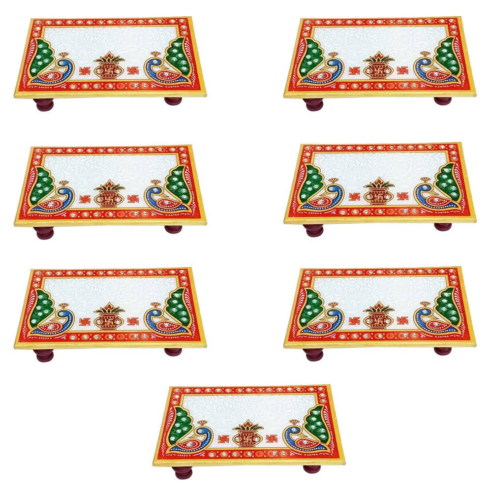 Handicraft Kingdom Peacock Marble Chowki - 9 Pack -5