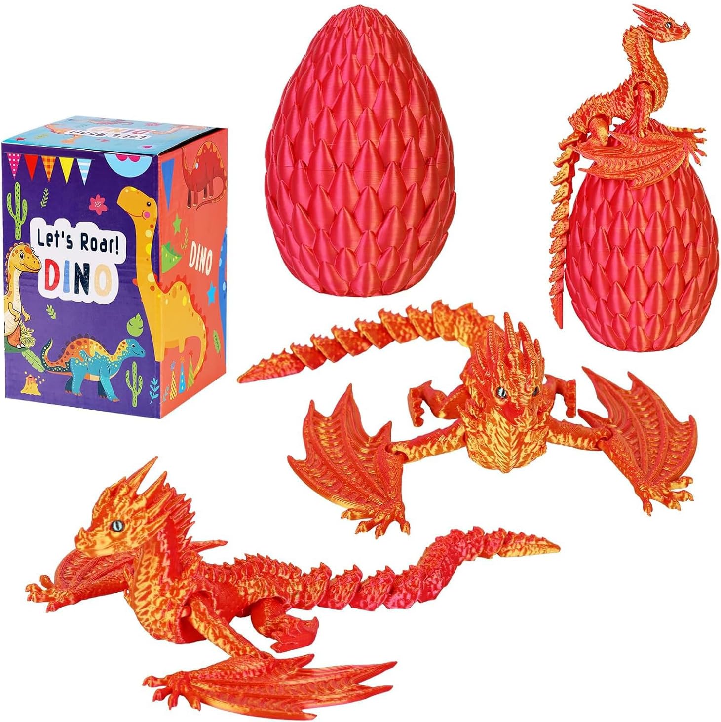 3D Printed Dragon Articulated Crystal Dragon Eggs, Adult Fidget Toys for Autism ADHD (Blue Green Pro)