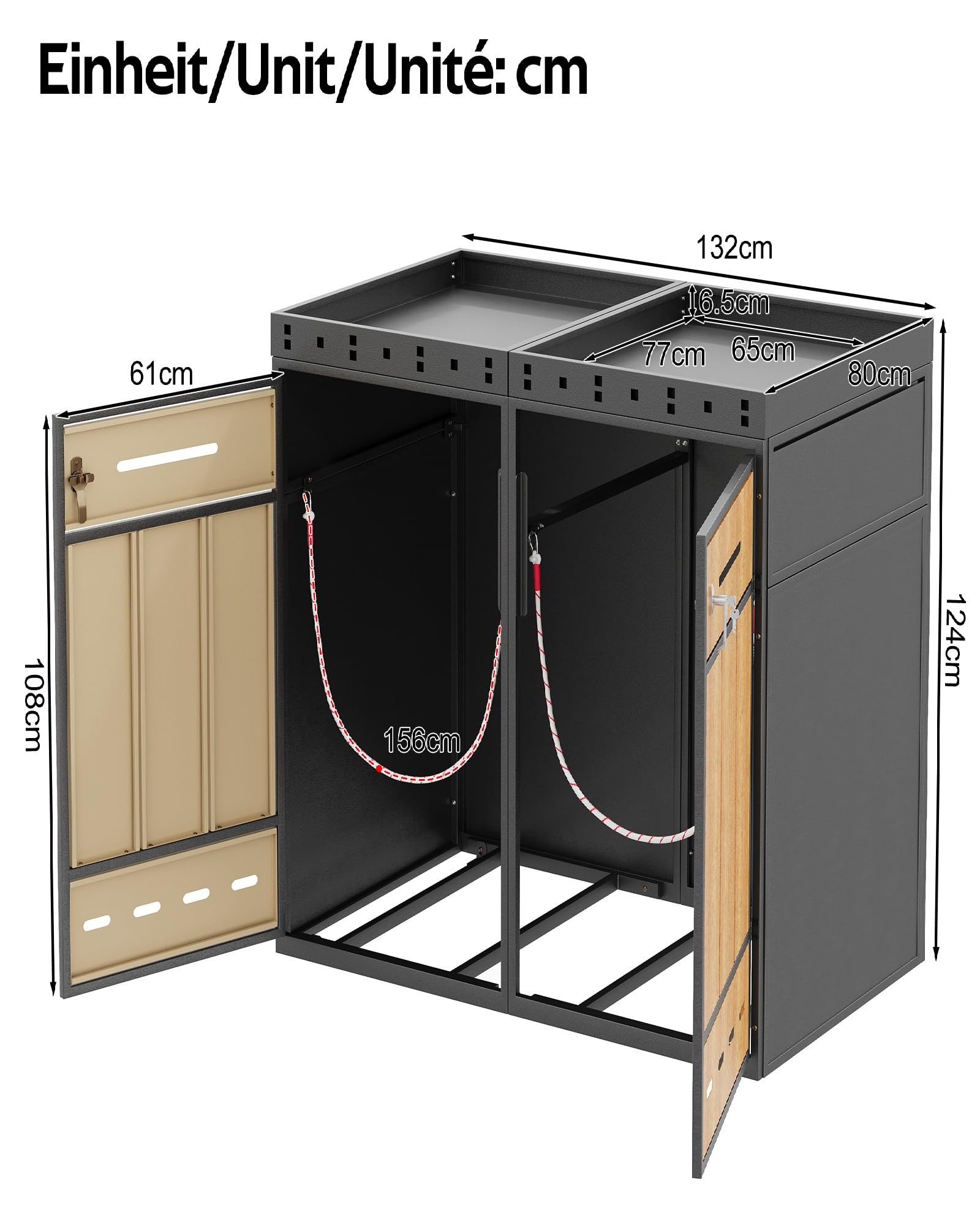 KOMHTOM 240L Cache Poubelle Extérieur Double 2 Bacs en Acier, Abri à Poubelle avec Design Bois Naturel, Planteur Intégré, Sécurité Clé et Durable, Design Bois (2, Gris-2)