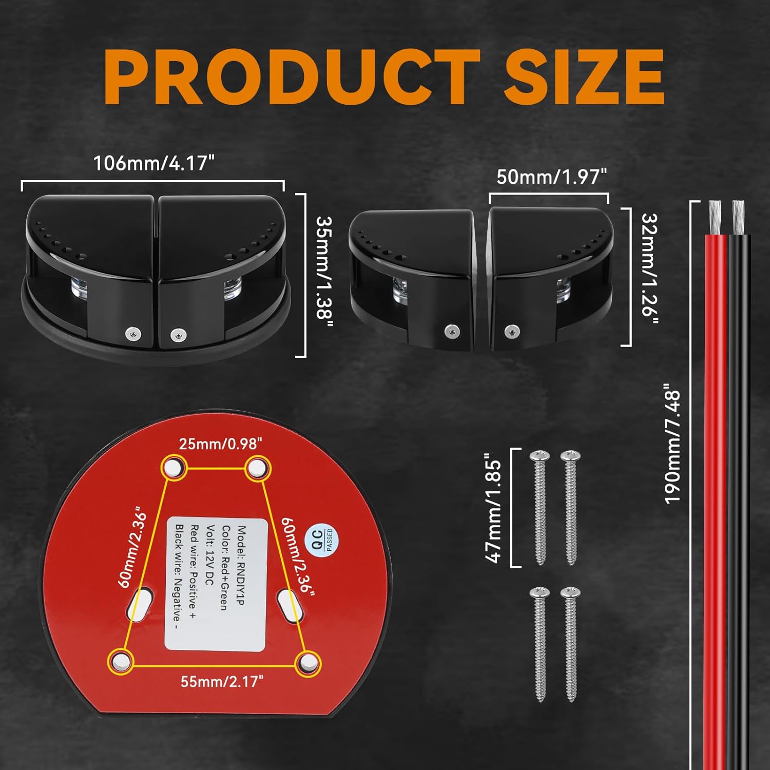 Boat Navigation Lights, Integrated Split 2-in-1 Red and Green LED Bow Lights, IP67 Waterproof Navigation Lights Boat Bow Lights for Pontoon, Yacht and Small Boats(Black)