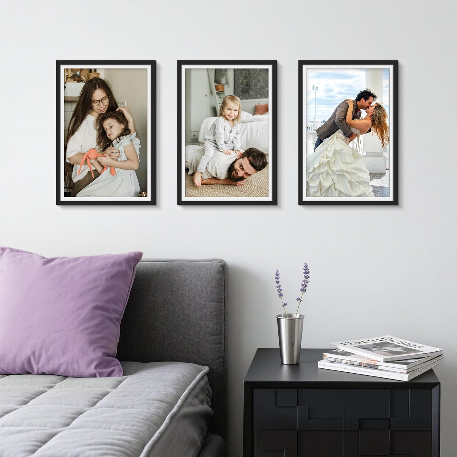 Picrit 12x18 Picture Frame 3 Pack, Black Poster Frame, Display Poster 11 x 17 with Mat or 12 x 18 without Mat for Horizontal or Vertical Wall Mounting