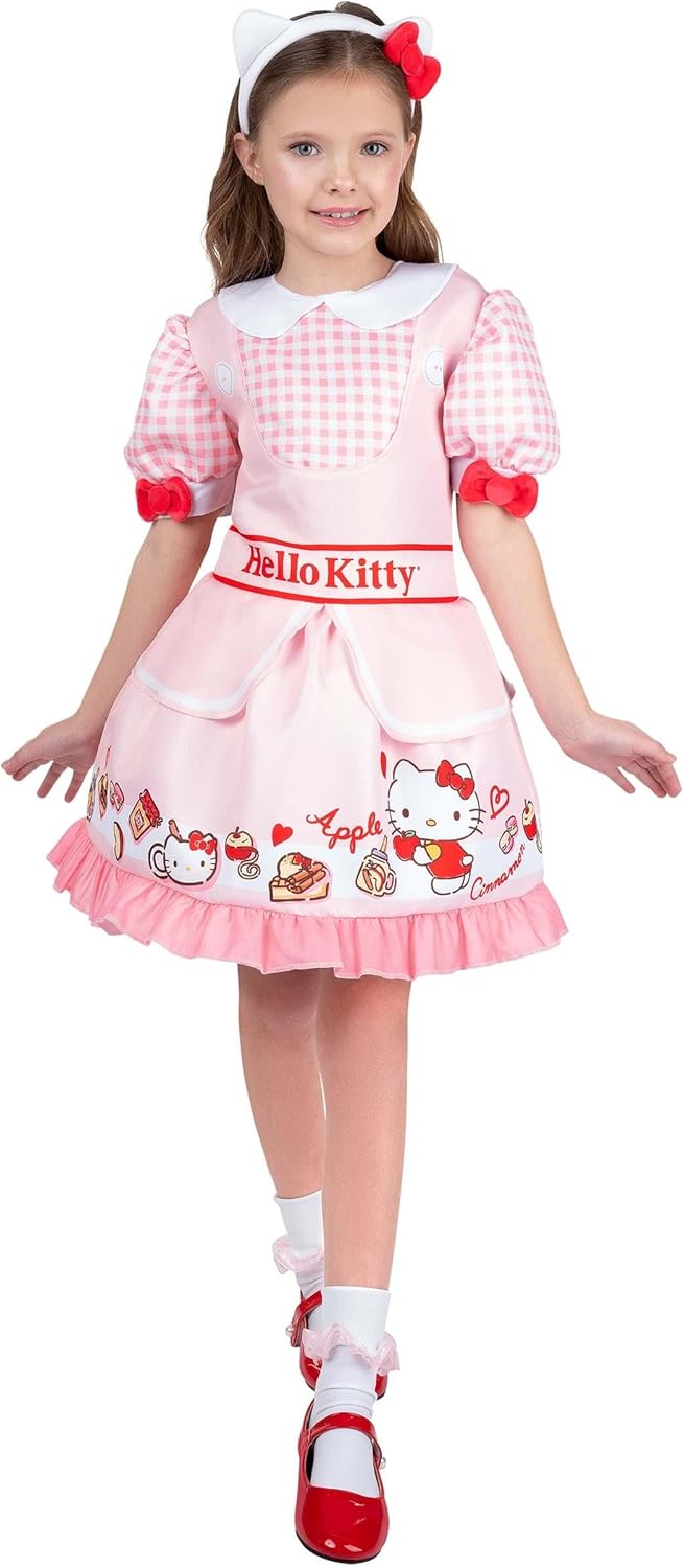 Jazwares Costume Play Hello Kitty Official Youth Halloween Dress - Premium Quality Printed Dress with Headband