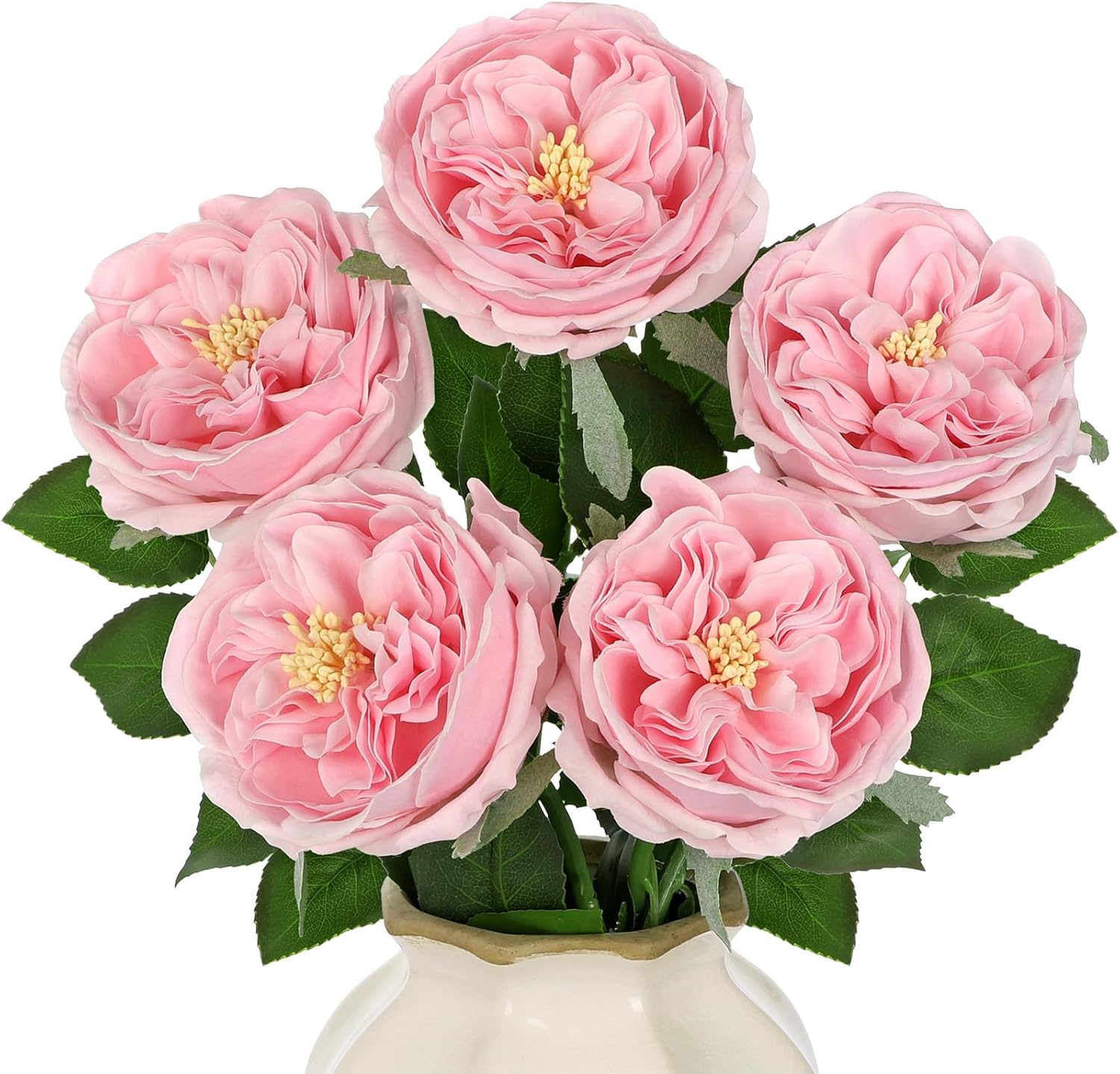 5Pcs Peonies Artificial Flowers Real Touch Austin Roses 23.6 Inch Long Stem Fake Flowers for Decoration Latex Rose Peony for Vase Wedding Valentine’s Day Party Arrangement Home Decor - Dusty Pink