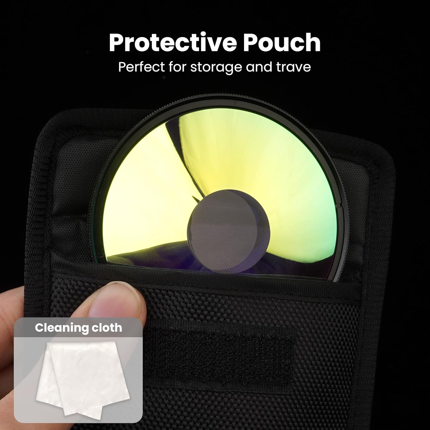 Walking Way 49MM Chromatic Multi-Coated Halo FX Filter - Iridescent Optical Glass Prism for Rainbow Swirl Distortion, Spectral Halos & Creative Portraits with Pouch & Cloth