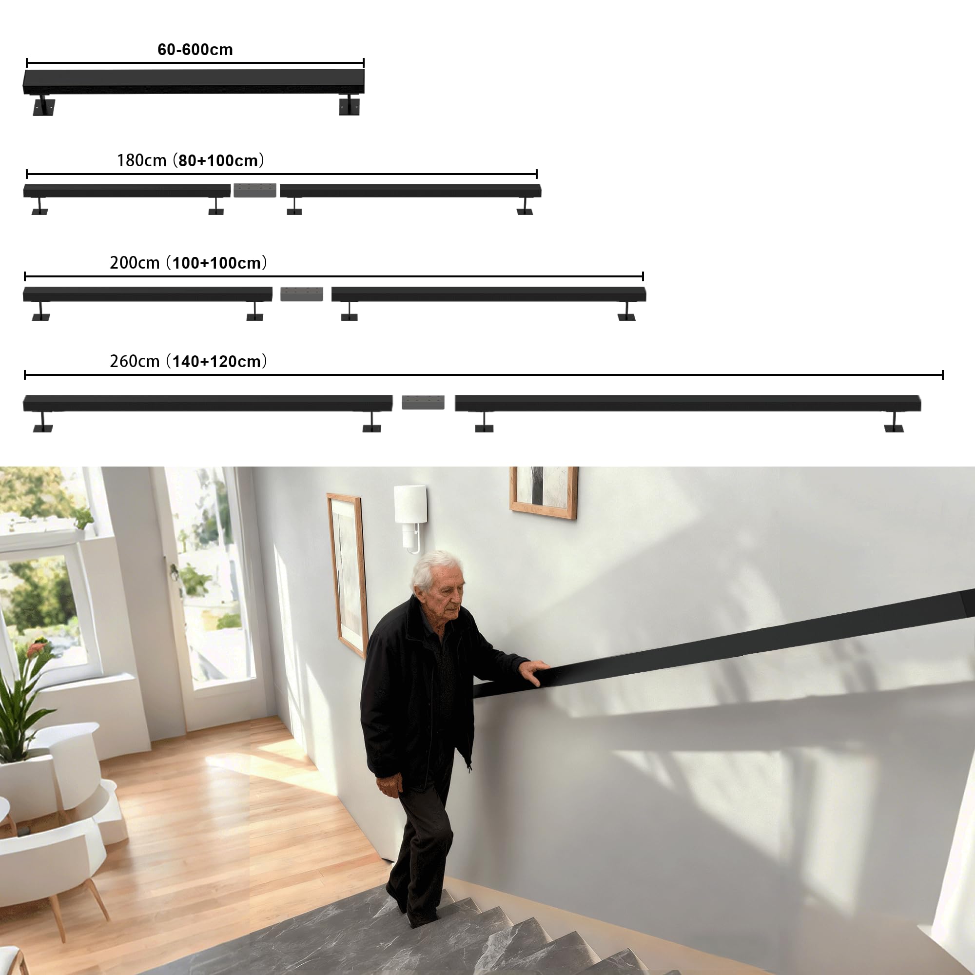 280cm(110.2IN) Handlauf Treppengeländer Innen,Wandmontage