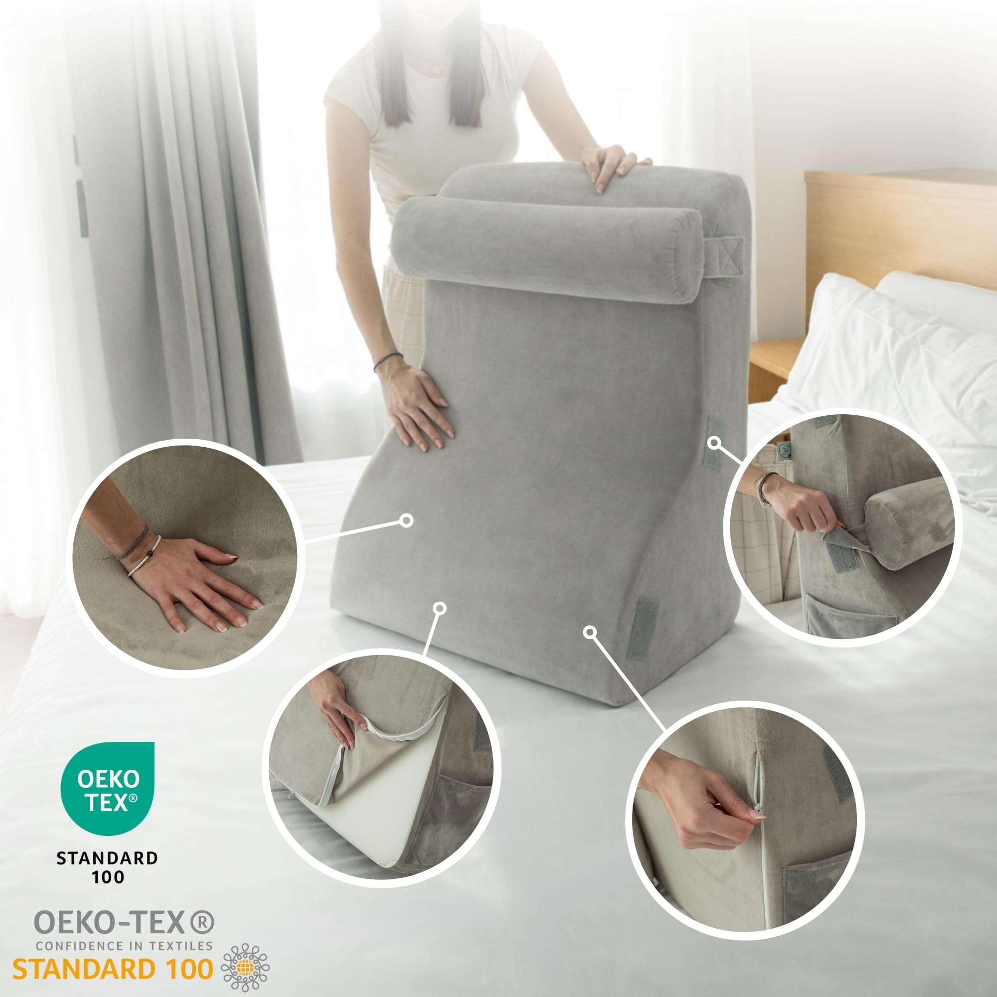 Cuscino Schienale Letto e Cuscino da Lettura | Cuscino a Cuneo Antireflusso Adulti Ergonomico – Cuscino Schienale Divano con Fodera Lavabile e Supporto Schiena Collo