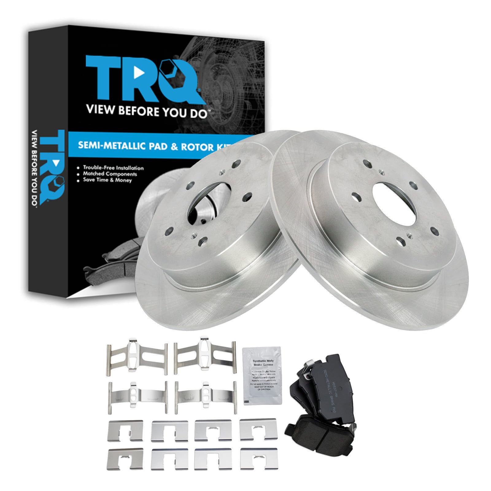 TRQ Rear Brake Pad and Rotor Set Semi Metallic Solid Rotors