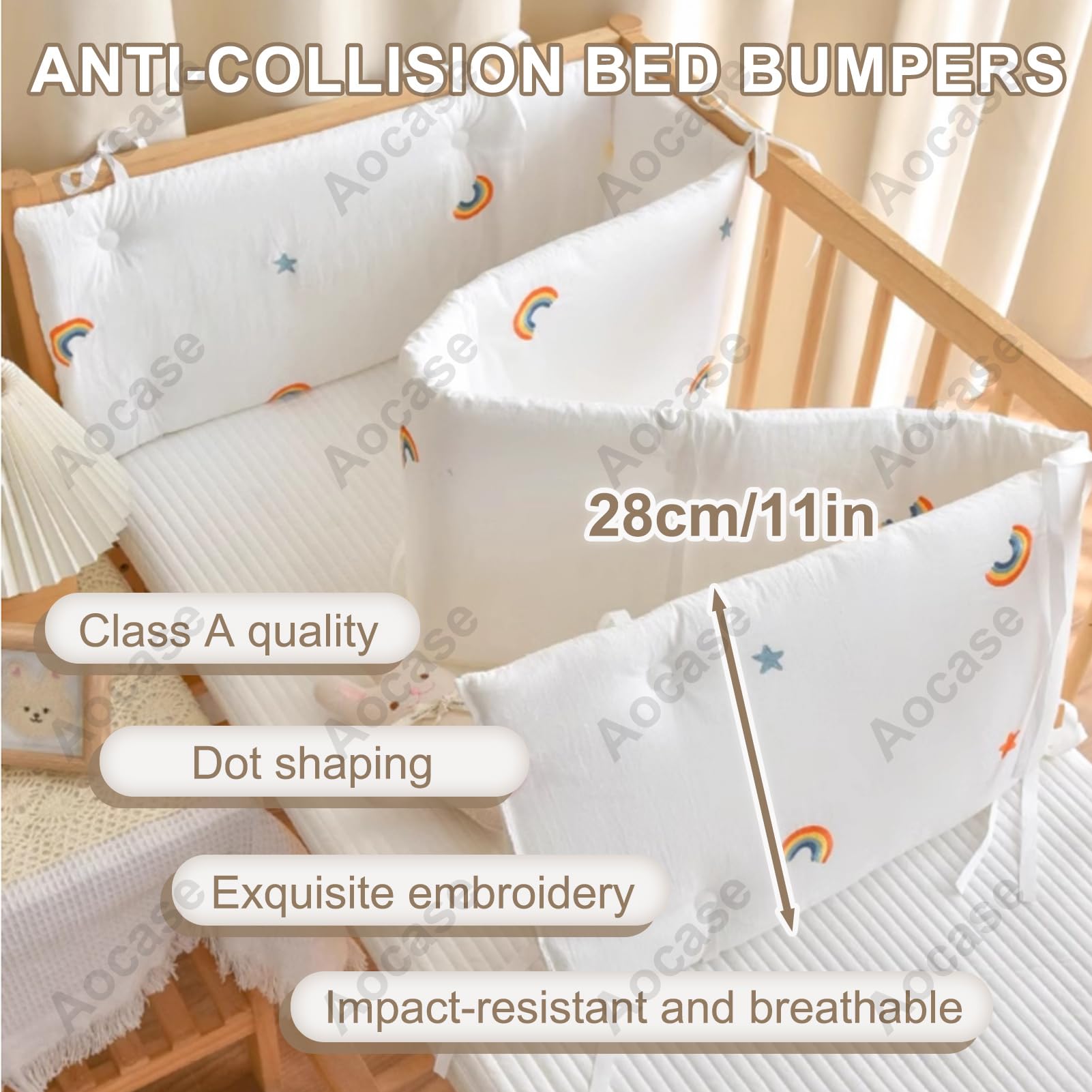 Aocase Gitterbettschutz – Weiches Randpolster Gegen Stöße Für Kinderbetten | 140×28 Cm, Atmungsaktiv & Waschbar | Für Kleinkinder & Babys