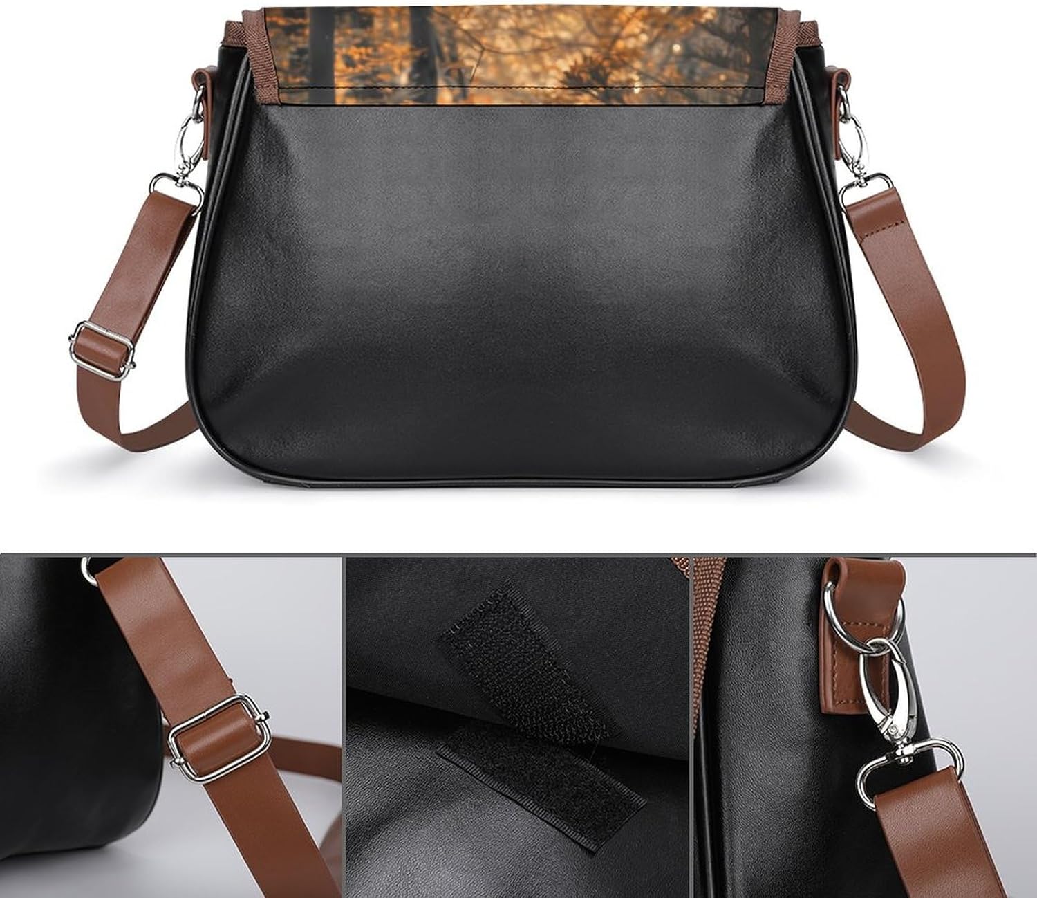 Three Witches in The Forests Witchy Messenger Bag for Women PU Leather Crossbody Bags Shoulder Handbags Purse