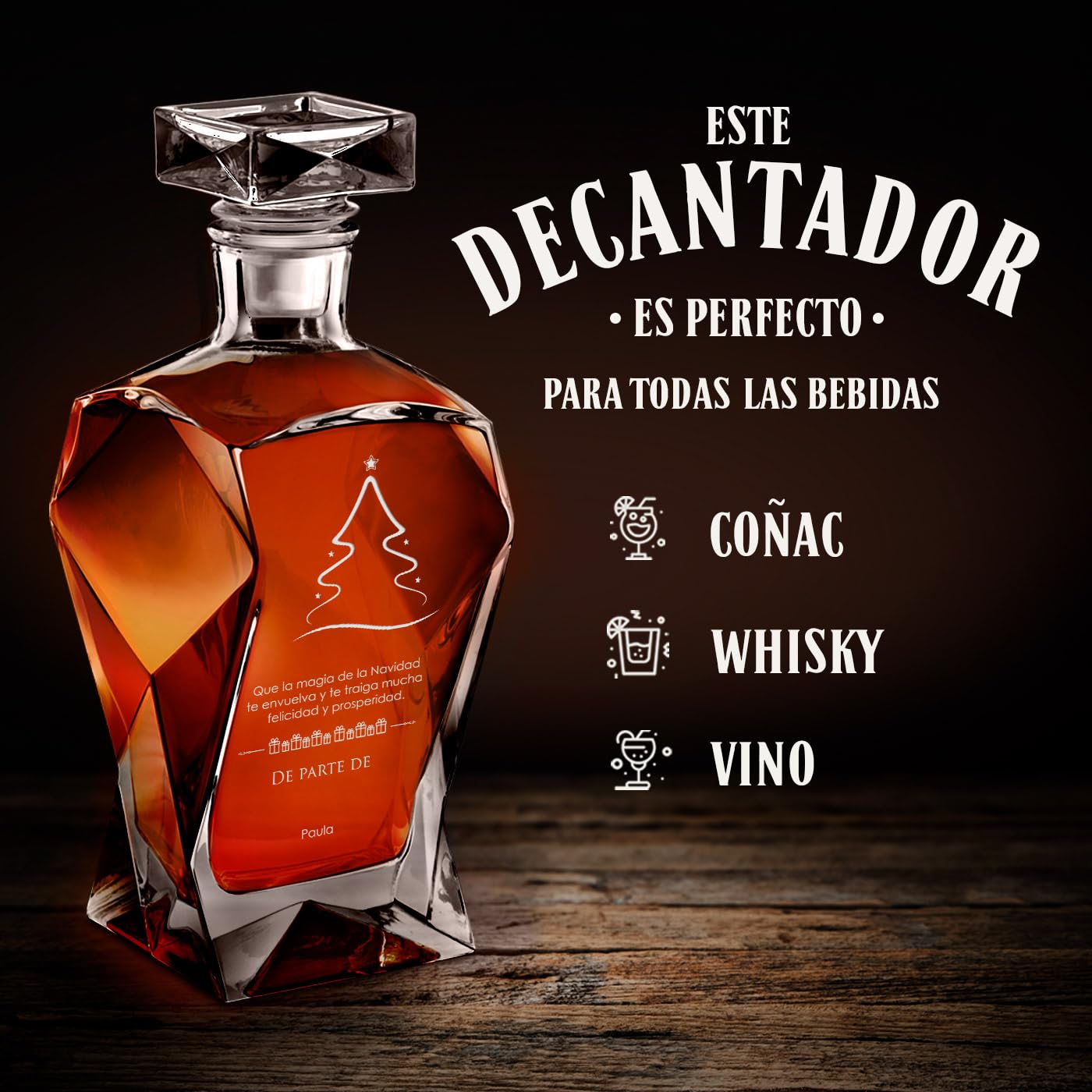 Maverton Set de Whisky Personalizado Decantador 700ml con 6 Vasos 250ml - Regalos Originales para Hombre y Mujer - Decoracion Hogar de Navidad - Diseño Único para Hombre y Mujer Padres Abuelos - Magia