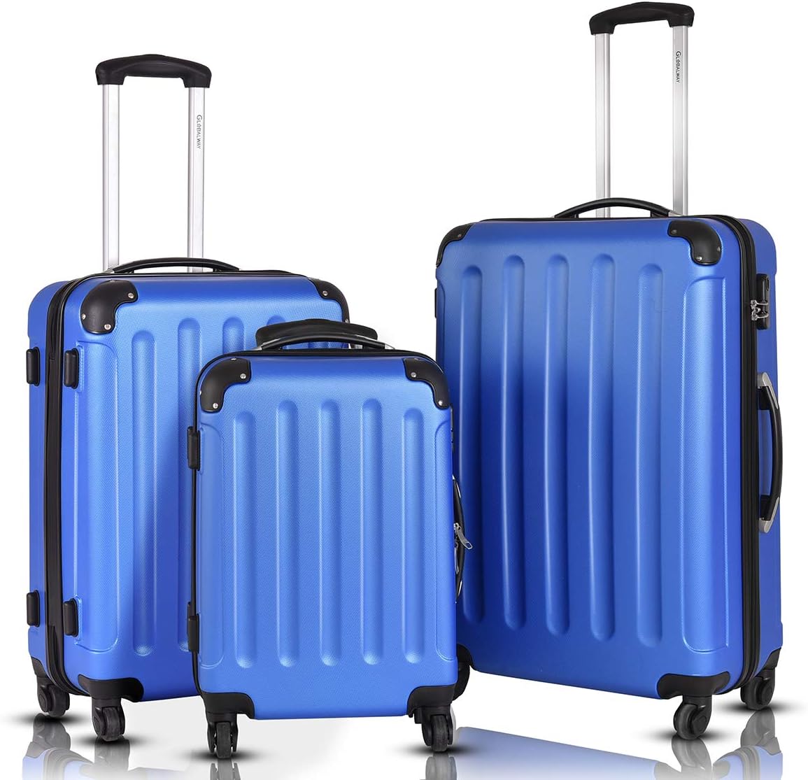Goplus 3Pcs Luggage Set, Hardside Travel Rolling Suitcase, 20/24/28 Rolling Luggage Upright, Hardshell Spinner Luggage Set with Telescoping Handle, Coded Lock Travel Trolley Case (Blue)