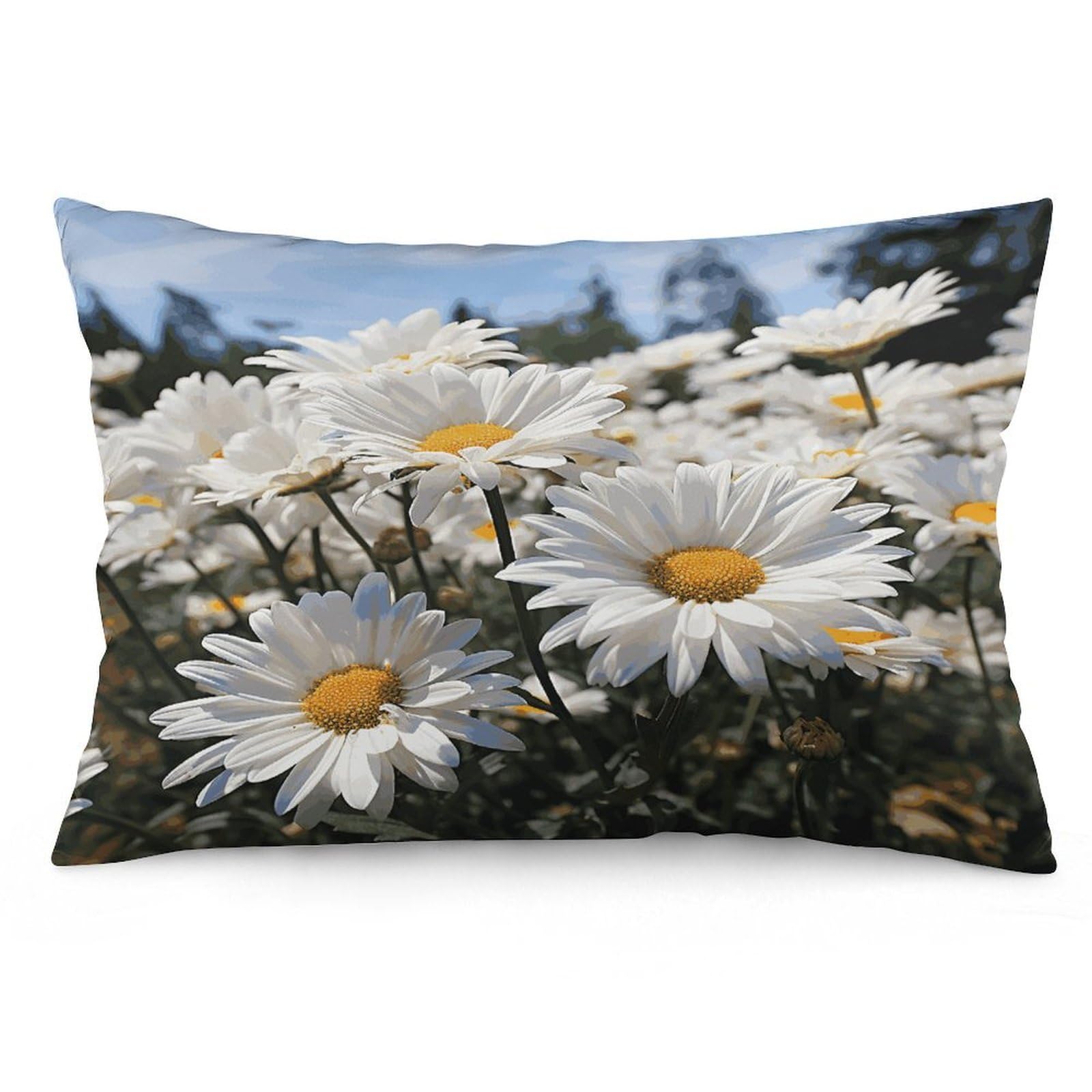 Wild White Daisies Throw Pillow Covers with Silent Zipper Polyester Pillow Protectors Removable Pillow Cases Soft Pillowcase Cozy Pillow Sham Cushion Cover for Sofa Car Bed 16 "x24