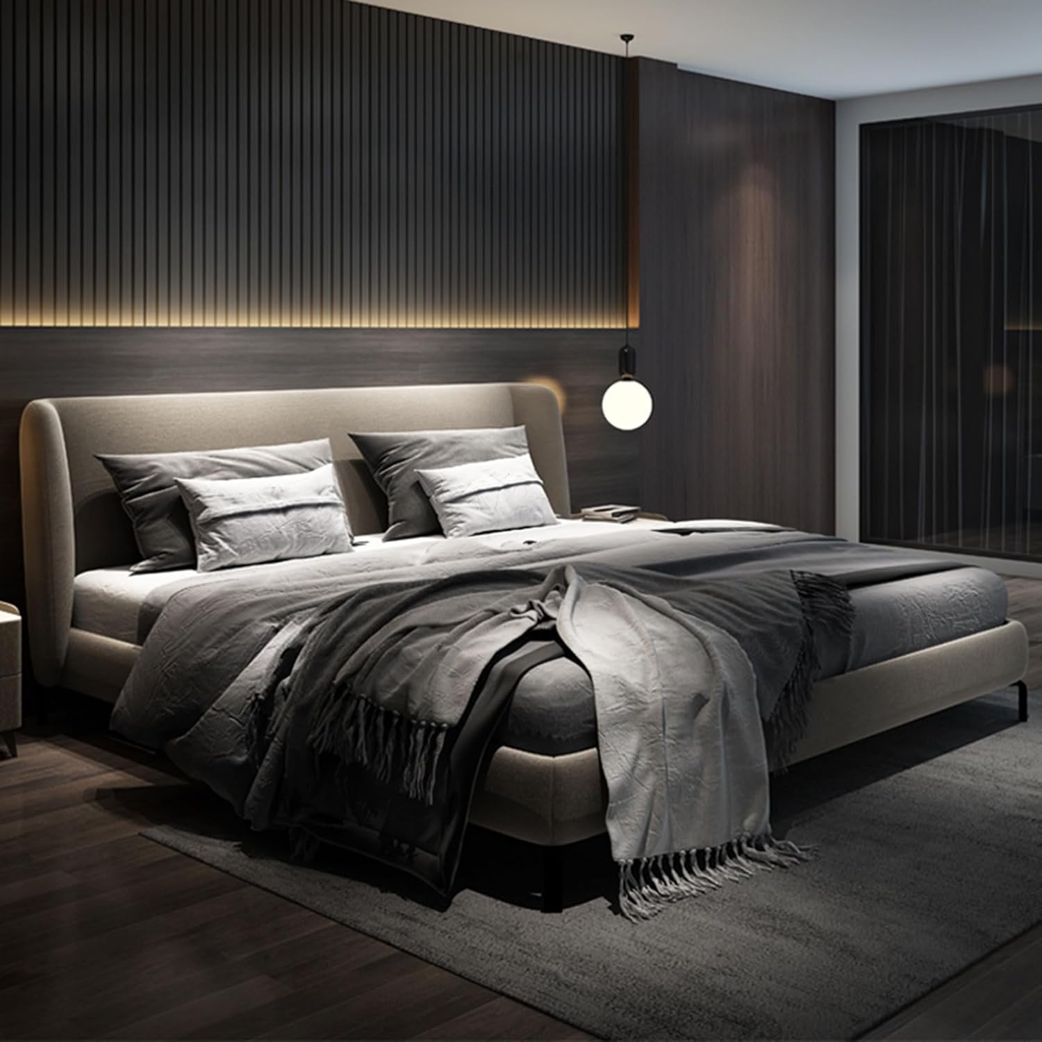 Modern Simplicity Queen Size Platform Bed Leather Upholstered Platform Wooden Slats Support with Heavy Duty Wooden Slat Support Noise-Free