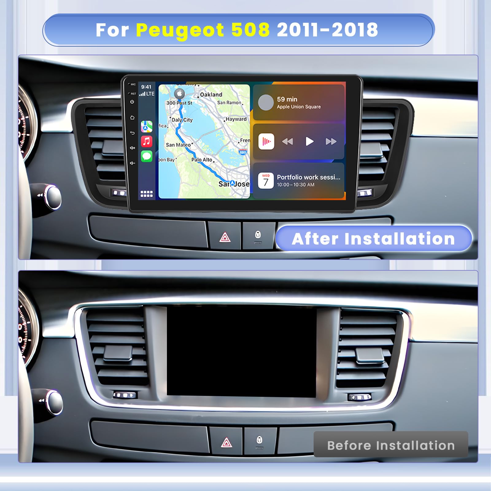 Hikity [8 Core 4+64GB] Android 15 Autoradio Carplay Android Auto sans Fil pour Peugeot 508 2012-2016 Radio Écran Tactile 9” Bluetooth Stéréo Mirror Link GPS WiFi SWC FM RDS DSP EQ