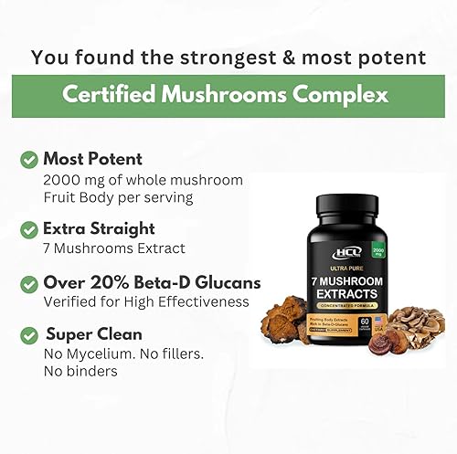 Miniatura 4 de Suplemento de hongos Extractos de melena de leones Cordyceps Chaga Reishi Turkey Tail Maitake Shiitake Cápsulas – Vitaminas Naturales Minerales