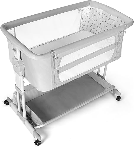 Cowiewie Moisés de noche, moisés mecedor para bebé con 4 ruedas y 7 alturas ajustables, 360 de malla transpirable en todos los lados, cuna de noche