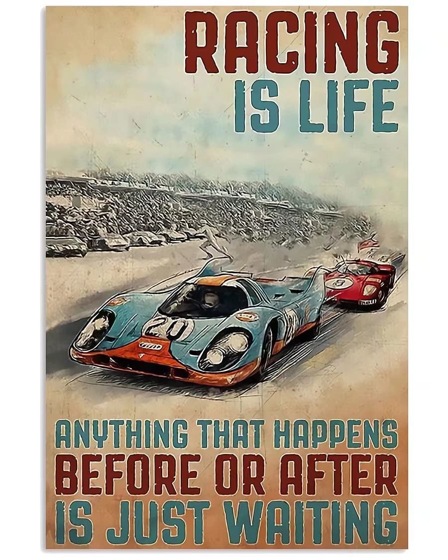 Vintage Metal Sign Racing is Life Anything That Happens Before Or After is Just Waiting Tin Sign Plaque 12x16inch