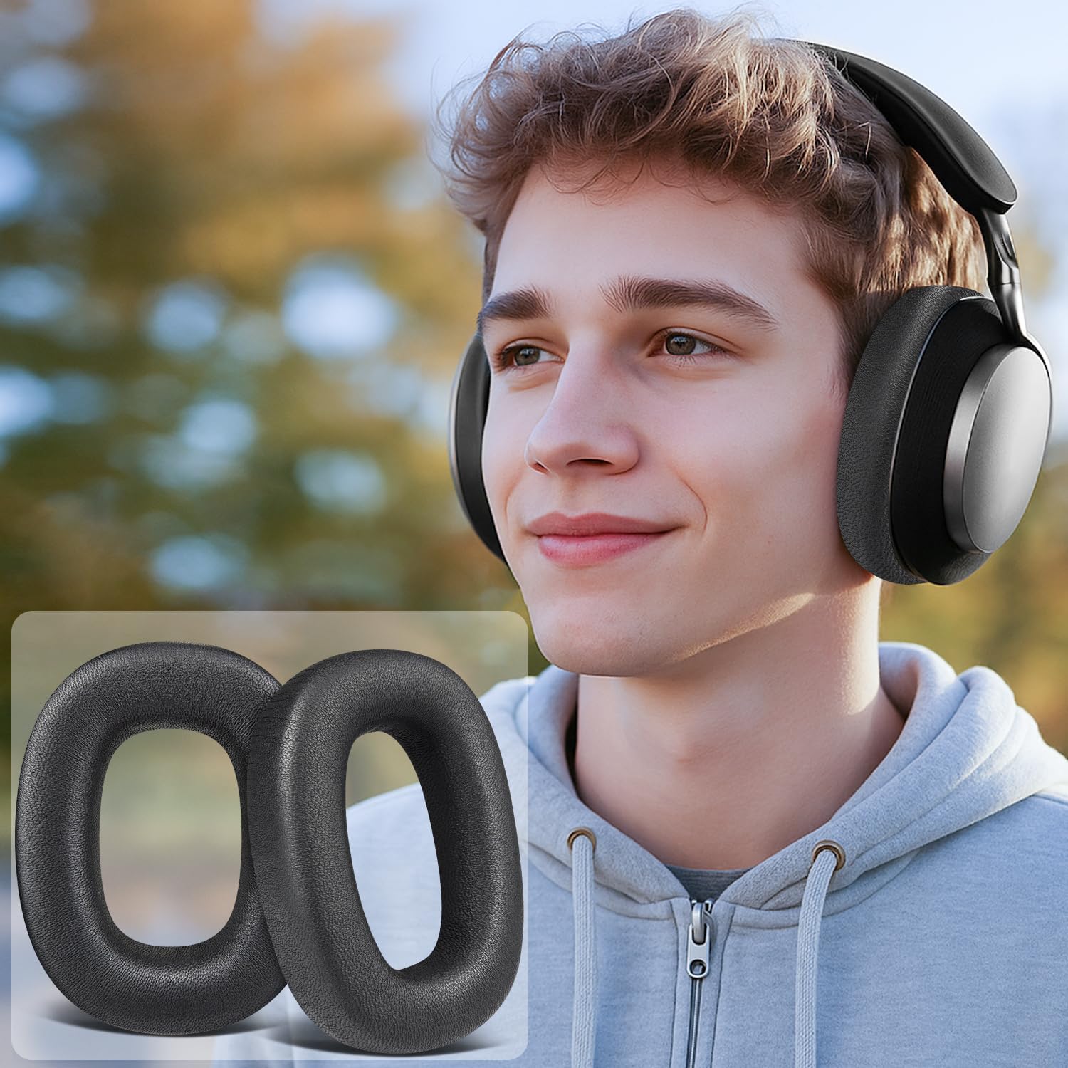 SOULWIT Lambskin Ear Pads Cushions Replacement for Bowers & Wilkins PX8/PX7 S2/PX7 S2e Over-Ear Headphones (Do Not Fit PX7), Earpads with High-Density Noise Isolation Foam - Black