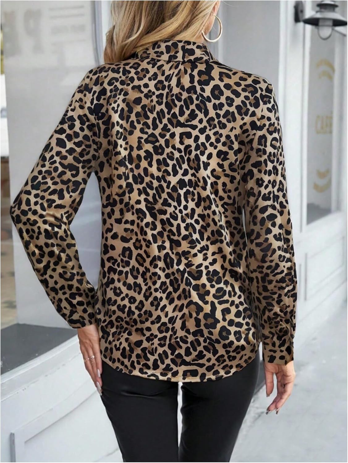 SOLY HUX Women's Leopard Print Blouse Button Down Long Sleeve Shirts Business Casual Tops - Image 3