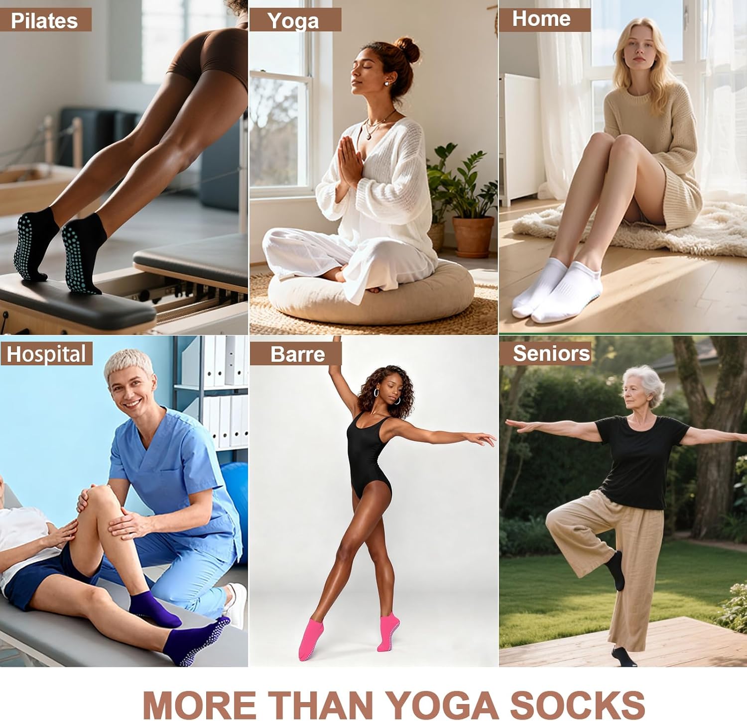 5 Pairs Women’s Pilates Grip Socks, Yoga Crew Grippy Non Slip Socks for Barre, Ballet, Dance & Hospital - Image 6