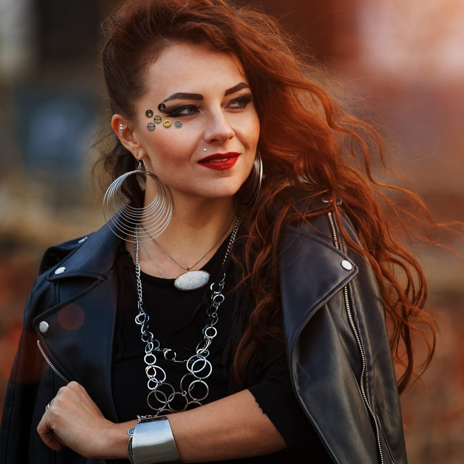 28 Pieces Steampunk Eye Decals Antique Metal Steampunk Accessories DIY Assorted Color Steampunk Gear Cog Wheel with 50 Self-Adhesive Silicone Glue Point Dots for Party Supplies Clothing Dress Up - Image 5