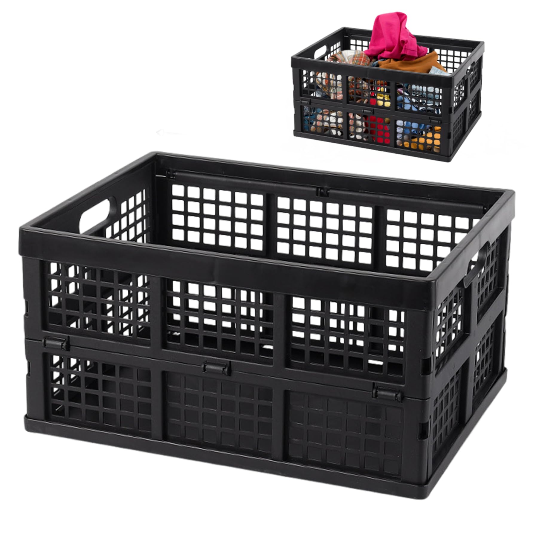 Caisse pliable 28 L en plastique empilable avec poignée pour rangement
