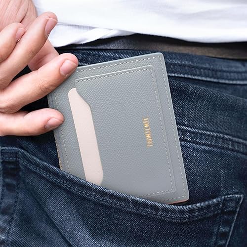 Miniatura 5 de Valentoria Tarjetero delgado con bloqueo RFID, bolsillo pequeño, monedero con cremallera, monedero minimalista de cuero, monedero, monedero y