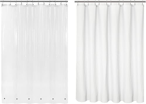 Barossa Design 84" Extra Long Waffle Shower Curtain & PEVA Liner Set, More Color Options