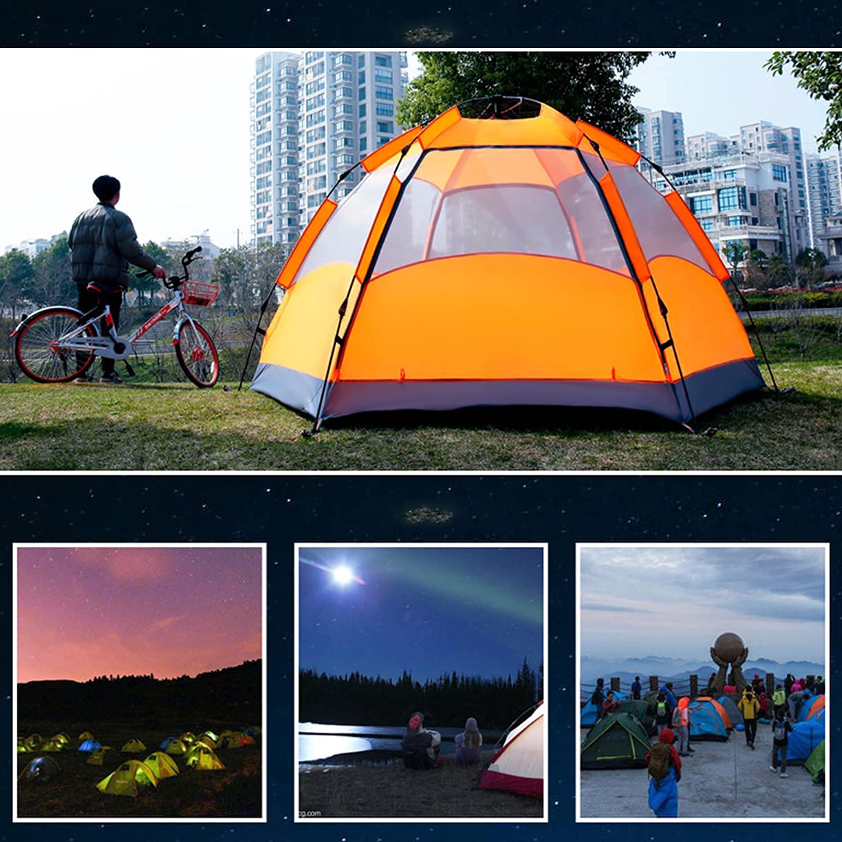 Pop-up-Zelt, 3–4-Personen-Wanderzelt, doppelstöckiges hydraulisches automatisches Zelt mit 2 Türen, wasserdichtes, winddichtes Rucksackzelt, Outdoor-Aktivitäten für Familien Sport & Freizeit