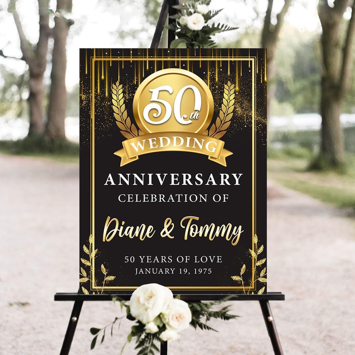 Personalized 50th Gold Wedding Anniversary Welcome Sign, Outdoor Plastic Sign Weatherproof Decorations #11