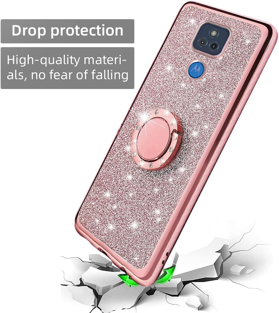 B-wishy for Moto G Play 2021 Phone Case with Stylus Pen, Luxury Glitter Sparkles Cute Silicone TPU Case for Women Girls with Kickstand, Bling Rhinestone Bumper Ring Holder Slim Case,Pink