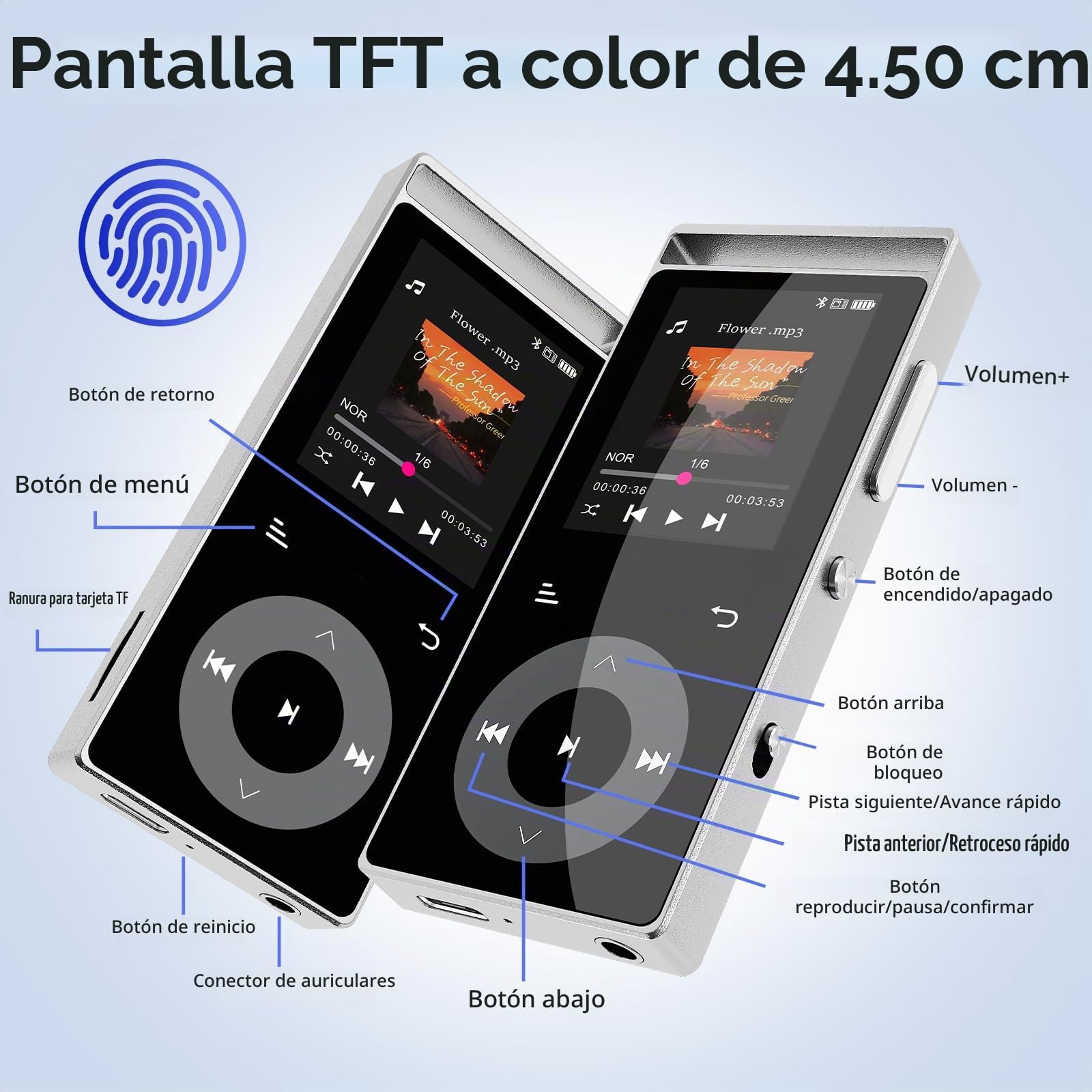 90GB Reproductor MP3 Bluetooth 5.3, MP3 Player de HiFi para (Argento)